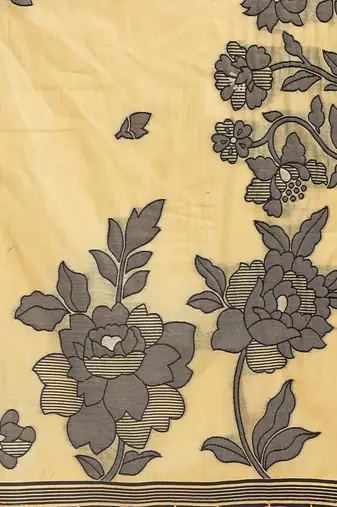 yellow color embroidred linen cotton saree