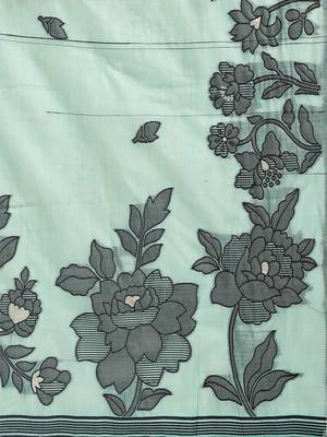 rama green color embroidred linen cotton saree 4