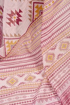 White maroon digital printed linen ready to wear designer saree with unstitched blouse 8