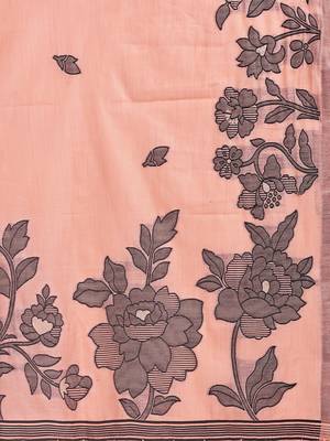 Cream color embroidred linen cotton saree 4