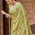 yellow green color embroidered & zari border linen saree with blouse