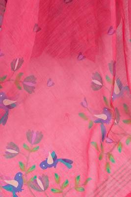Pink digital printed linen ready to wear designer saree with unstitched blouse 8