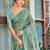 sea green color embroidered & zari border linen saree with blouse