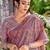 purple color embroidered & zari border linen saree with blouse