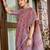 purple color embroidered & zari border linen saree with blouse