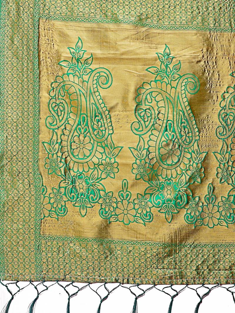 green color lichi art silk blend woven work saree