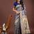 navy blue color lichi art silk blend woven work saree