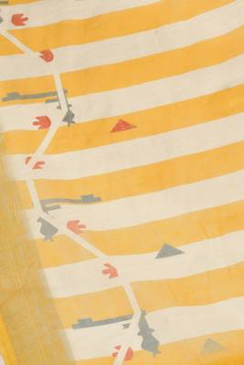 Yellow white digital printed linen ready to wear designer saree with unstitched blouse 8