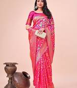 pink color lichi art silk blend woven work saree