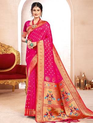 magenta woven work paithani art silk blend saree 1