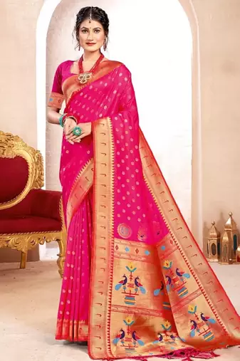 magenta color woven work paithani art silk saree