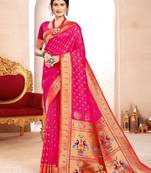 magenta color woven work paithani art silk saree