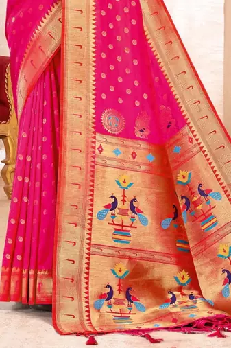 magenta color woven work paithani art silk blend saree