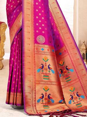 purple color woven work paithani art silk blend saree 2