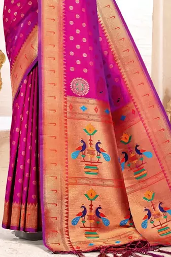 purple color woven work paithani art silk blend saree