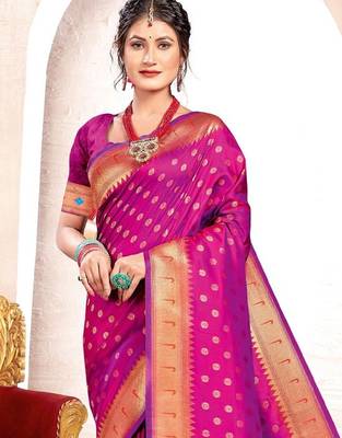 purple color woven work paithani art silk blend saree 3