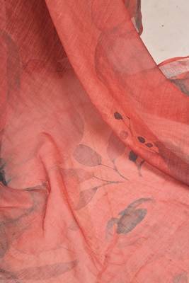 Brown digital printed linen ready to wear designer saree with unstitched blouse 8
