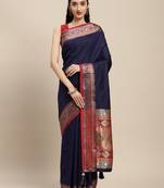 blue color zari woven art silk blend saree with un-stitch blouse