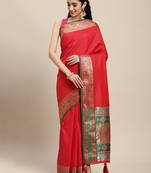 red color zari woven art silk blend saree with un-stitch blouse