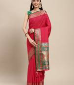 maroon color zari woven art silk blend saree with un-stitch blouse