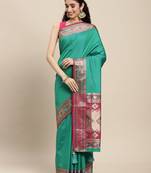 Teal Green color zari woven art silk blend saree with un-stitch blouse