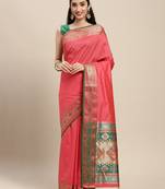 gajari pink color zari woven art silk blend saree with un-stitch blouse