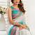 Multicolor digital printed linen ready to wear designer saree with unstitched blouse