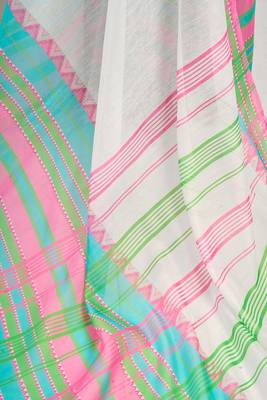 Multicolor digital printed linen ready to wear designer saree with unstitched blouse 8