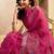 Pink digital printed linen ready to wear designer saree with unstitched blouse