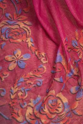 Pink digital printed linen ready to wear designer saree with unstitched blouse 8
