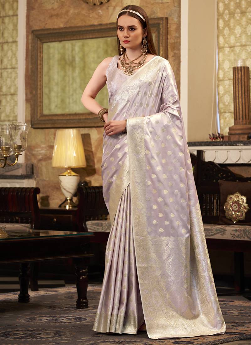 light plum soft satin art silk silver weaving traditional wear saree