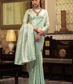 light turquoise soft satin art silk silver weaving traditional wear saree