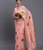 light pink color woven work linen cotton saree