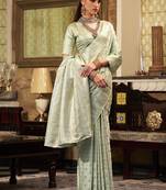 light pista soft satin art silk silver weaving traditional wear saree