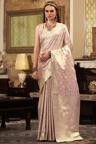 light rose gold soft satin art silk silver weaving traditional wear saree