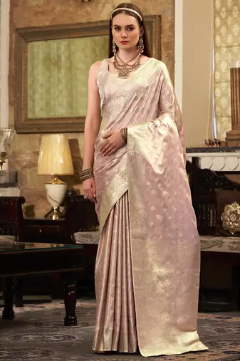 light rose gold soft satin art silk silver weaving traditional wear saree