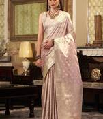 light rose gold soft satin art silk silver weaving traditional wear saree