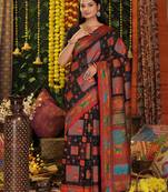black color woven  embroidered work linene cotton saree
