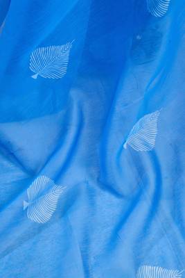 Blue digital printed linen ready to wear designer saree with unstitched blouse 8