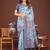 sky blue color woven linen cotton saree 