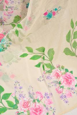 Cream digital printed linen ready to wear designer saree with unstitched blouse 8
