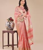 peach color solid orgenza zari border  saree 