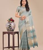 sea green color solid orgenza zari border  saree 