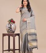 grey color solid orgenza zari border  saree 