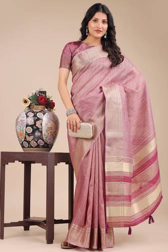 purple color solid orgenza zari border  saree 