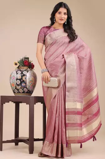 purple color solid orgenza zari border  saree 
