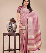 purple color solid orgenza zari border  saree 