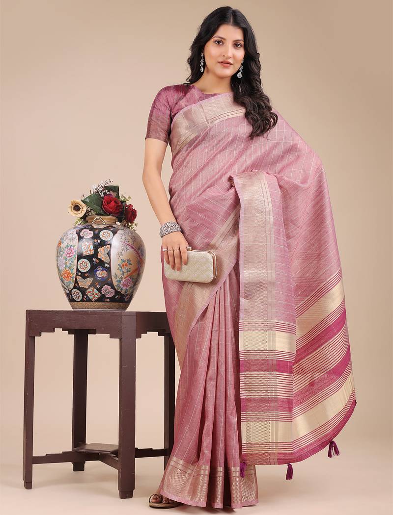 purple color solid orgenza zari border  saree 