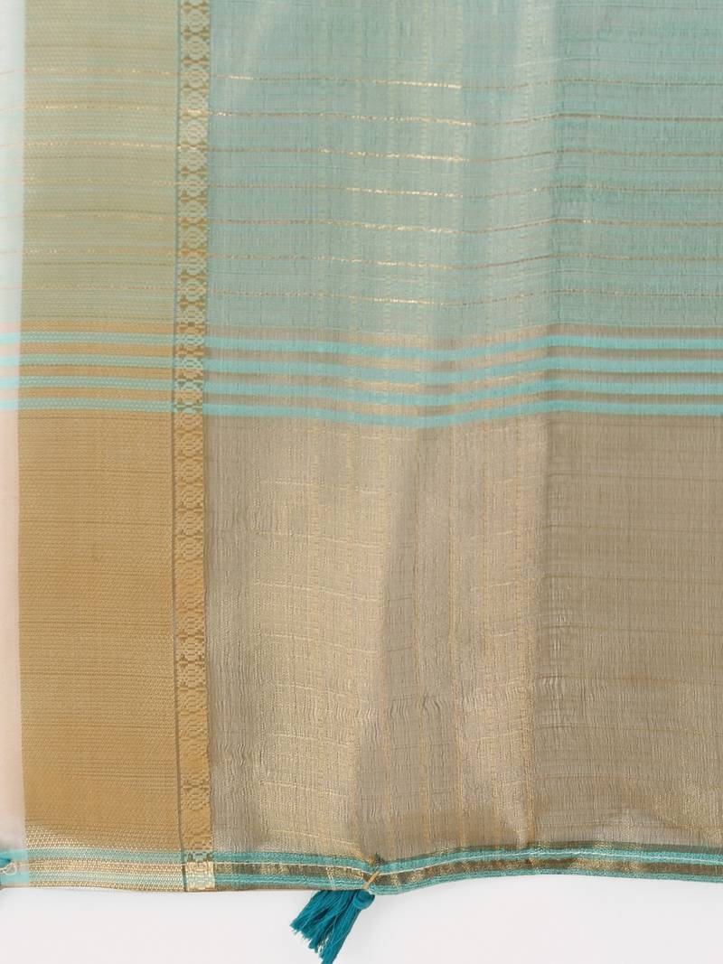 light blue color solid orgenza zari border  saree 