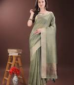 green color solid orgenza zari border  saree 
